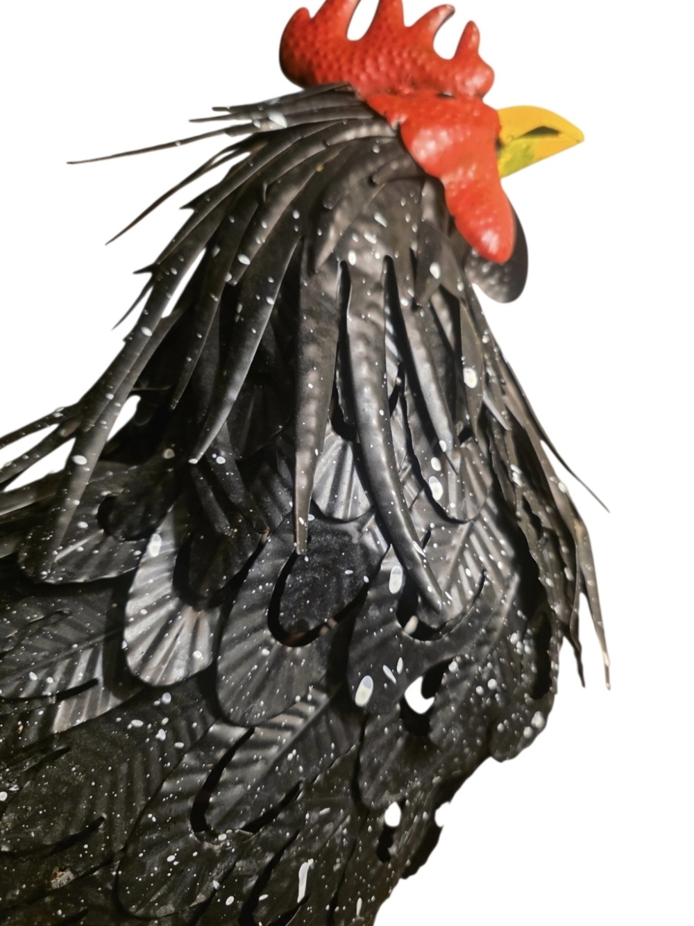 Large Black Metal Rooster Sculpture with Red Comb & d Intricate fabrication. - Picture 6 of 8